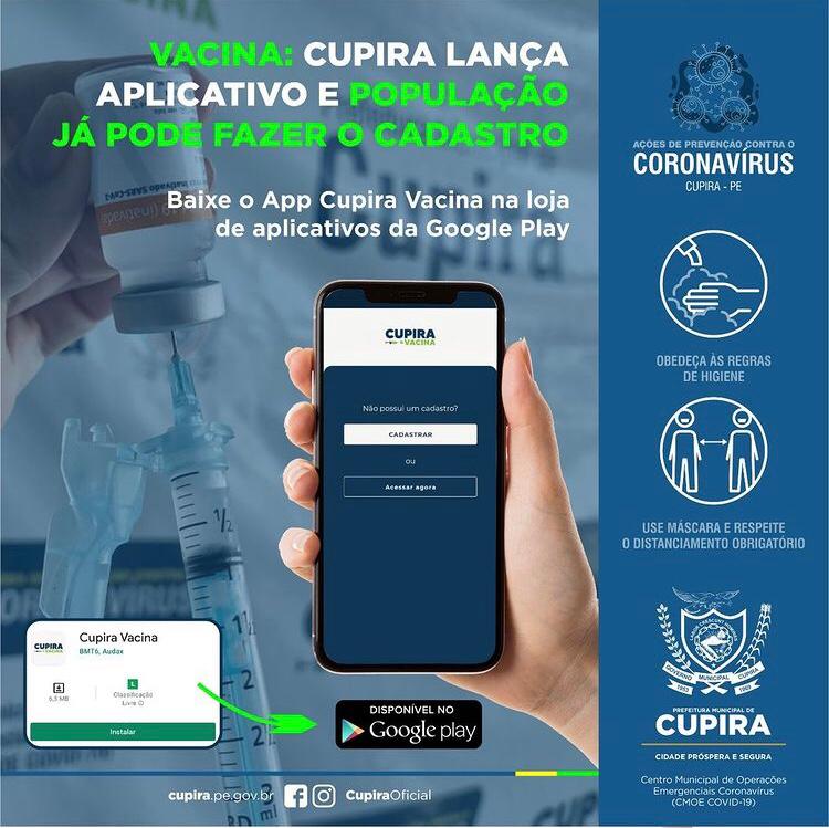 Vacina: Cupira lança aplicativo e população já pode fazer o cadastro